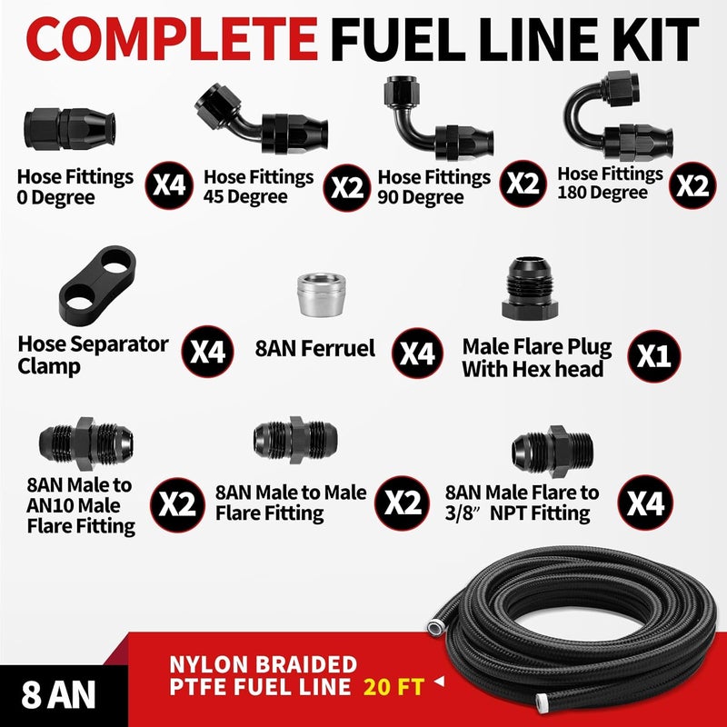 BRIFITOR 8AN PTFE Fuel Line Kit Nylon Braided PTFE Fuel Hose 20FT With AN8 Hose End Fitting For LS Swap EFI Fuel System - Image 2